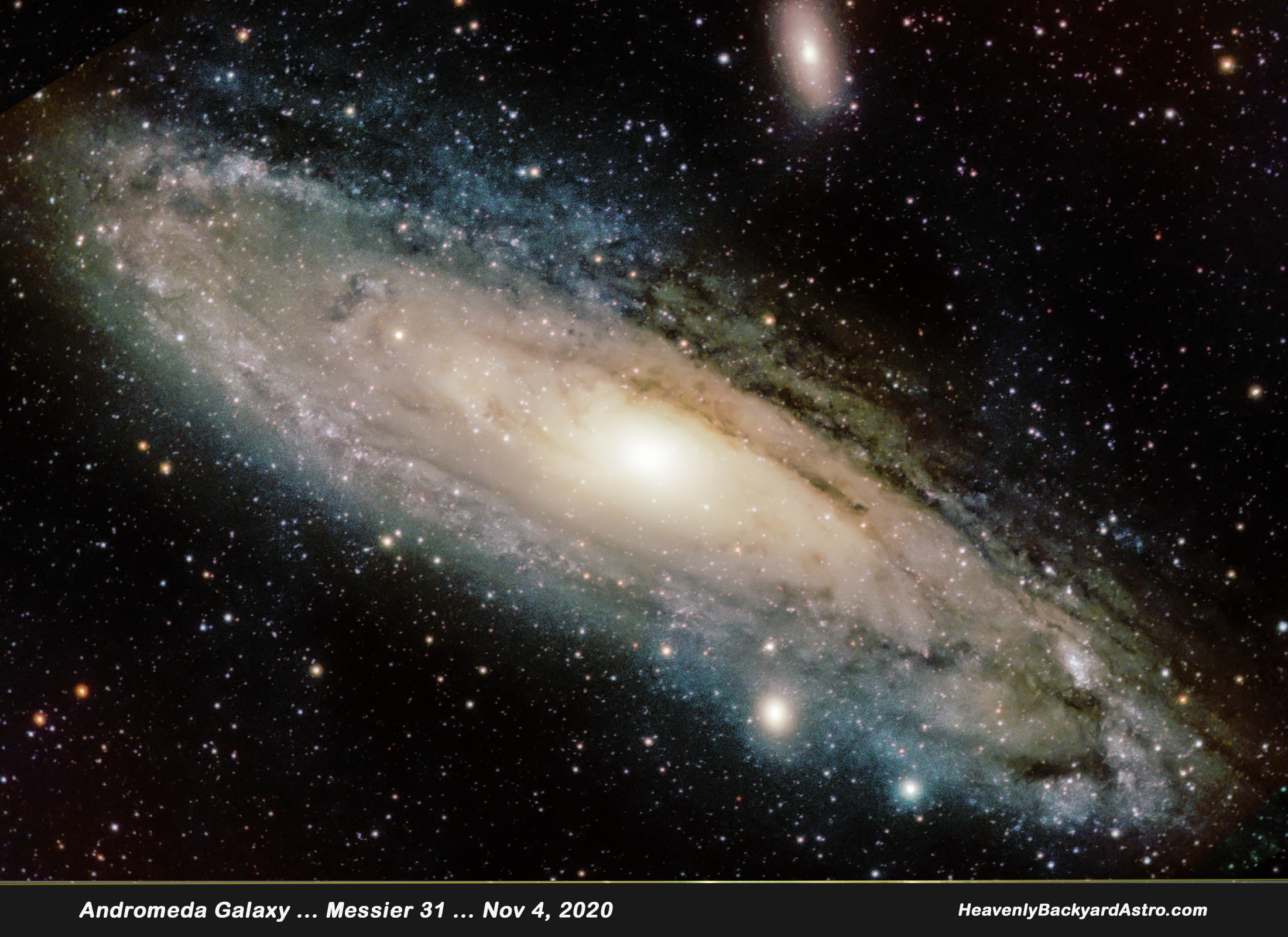 The Andromeda Galaxy on Nov 4, 2020  ... Rotated and Cropped view ... Click on image for larger view