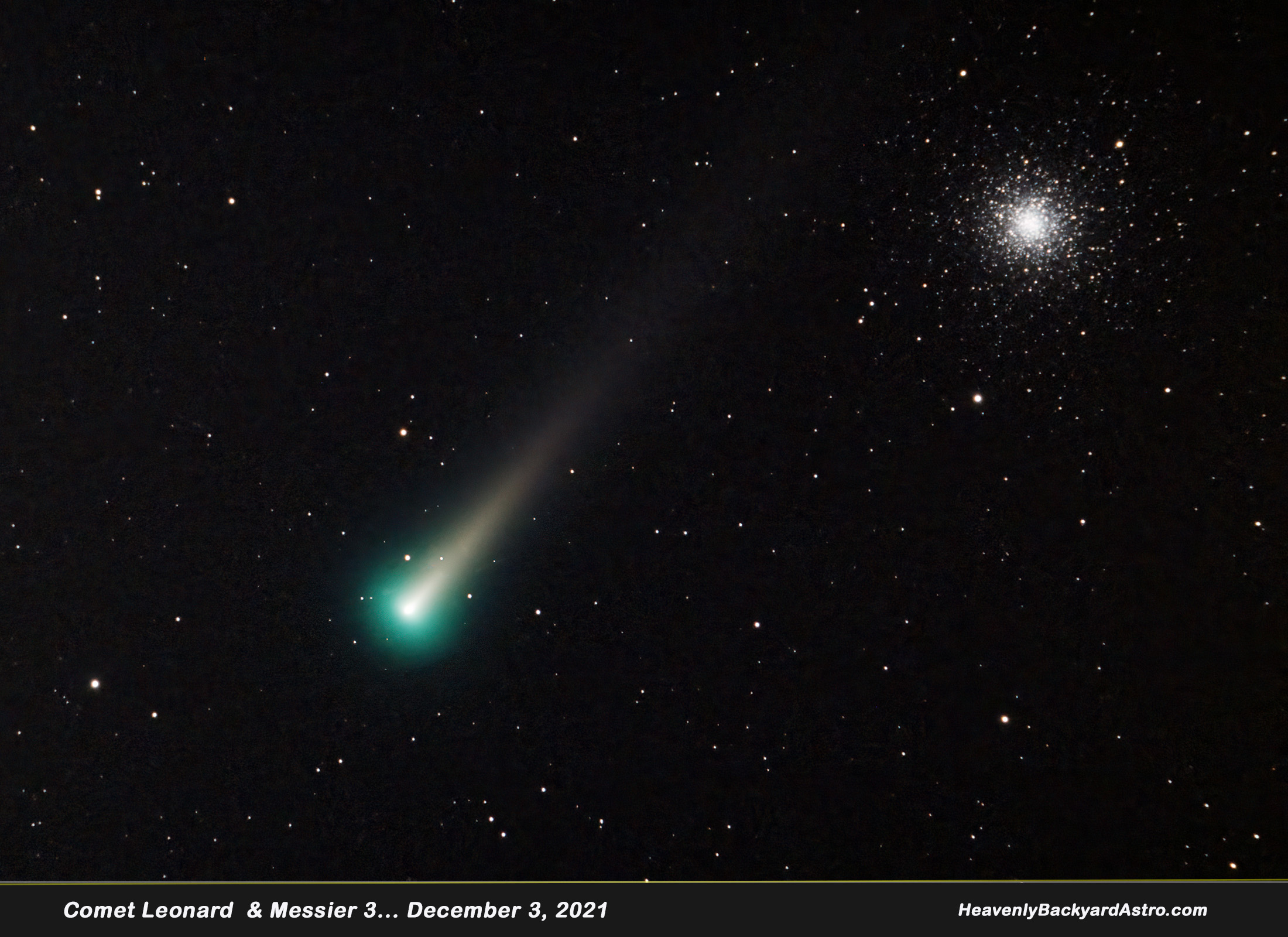 Comet Leonard and the globular cluster, Messier 3 ... Click on image for larger view