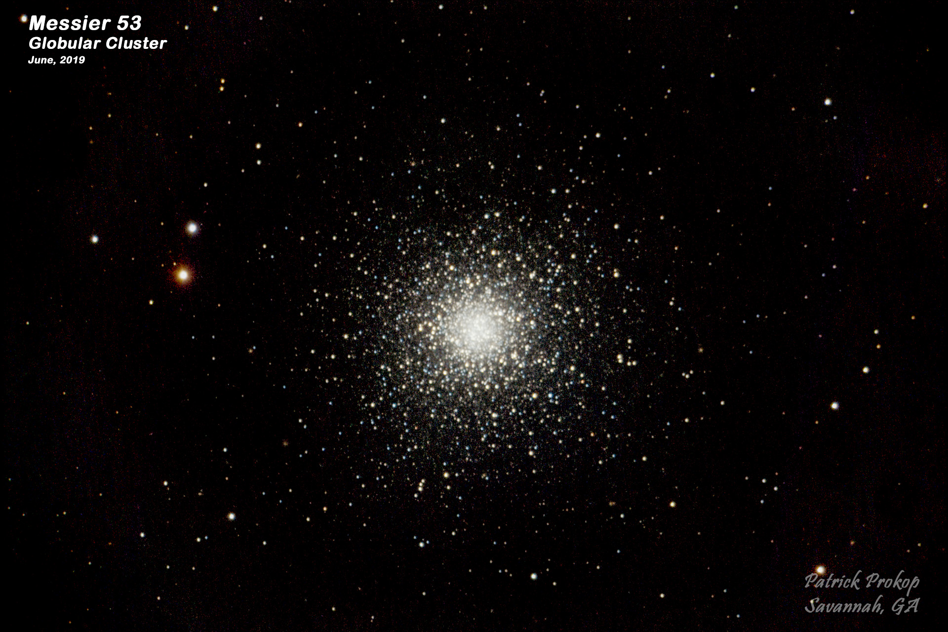The Globular Cluster M53, June, 2019  ... Click on image for larger view