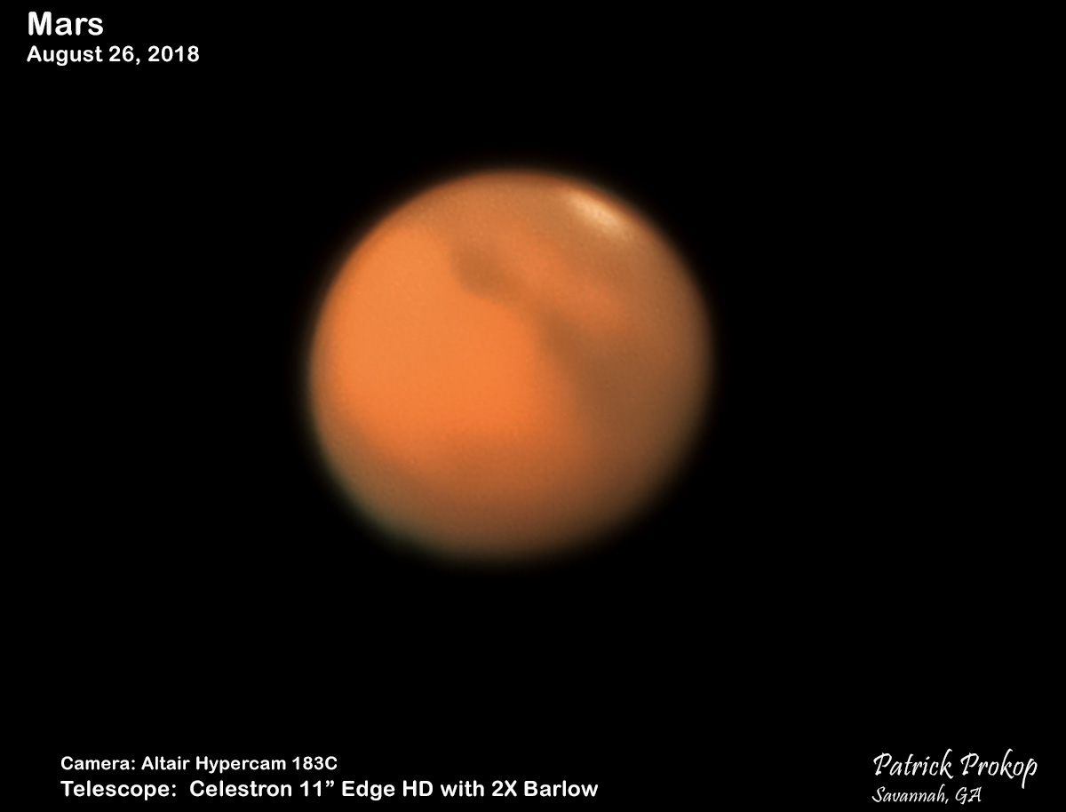 The Planet Mars on August 26, 2018  ... Click on image for larger view