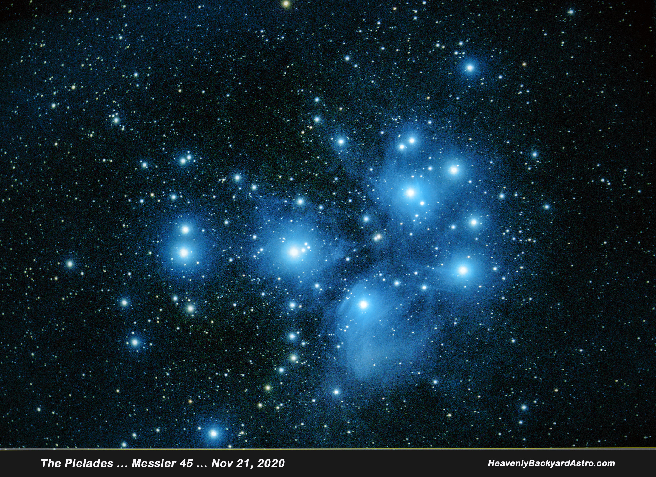 The Pleiades Star Cluster, M45, November 21, 2020 ... Click on image for larger view