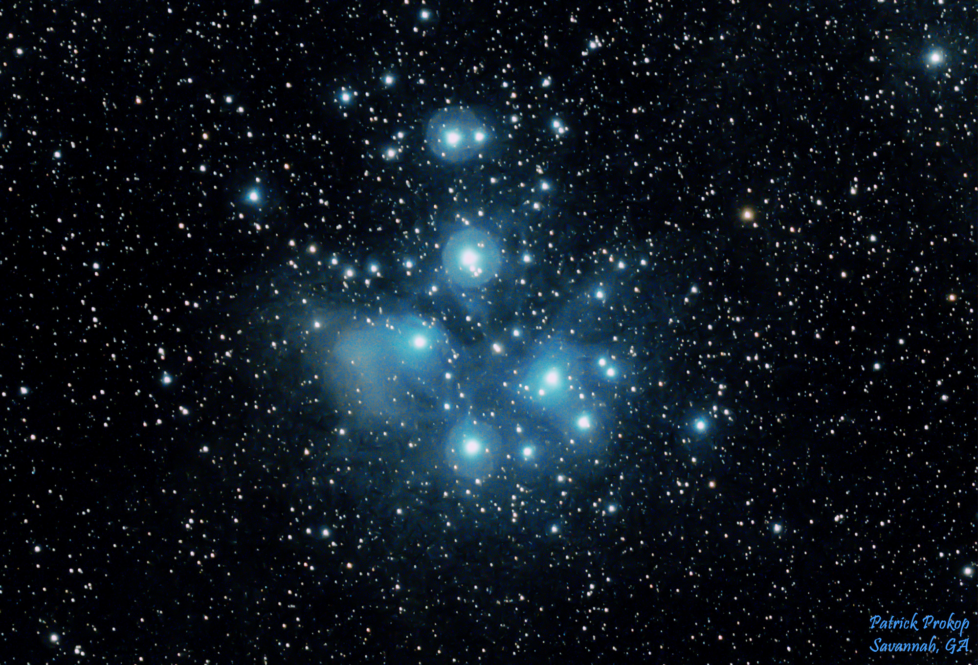 The Pleiades Star Cluster, M45, Cropped View,  Oct 6, 2019, 2018  ... Click on image for larger view