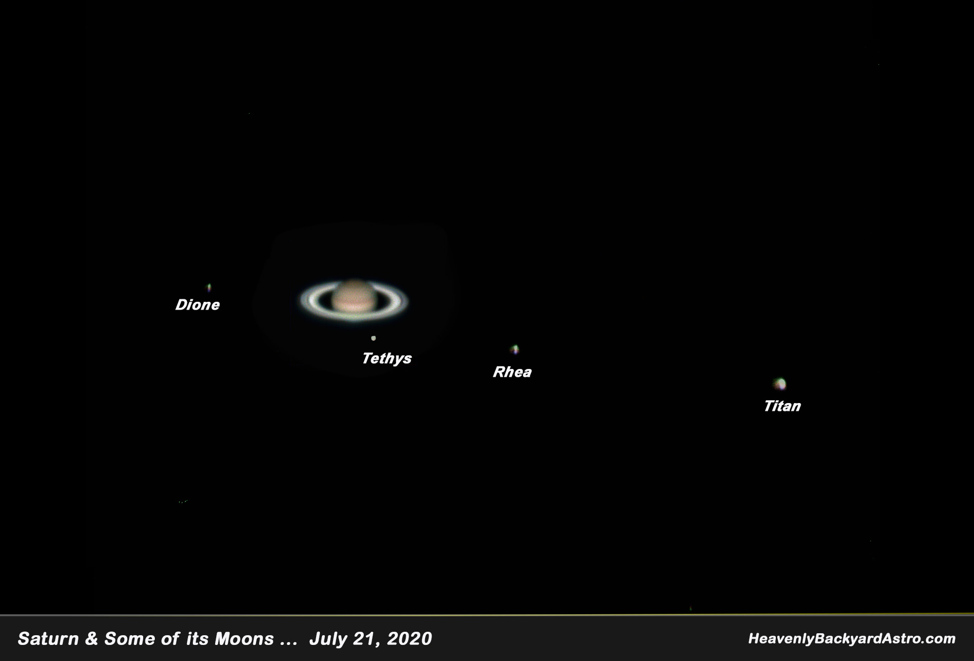 Saturn and some of its moons at opposition, July 21, 2020  ... Click on image for larger view